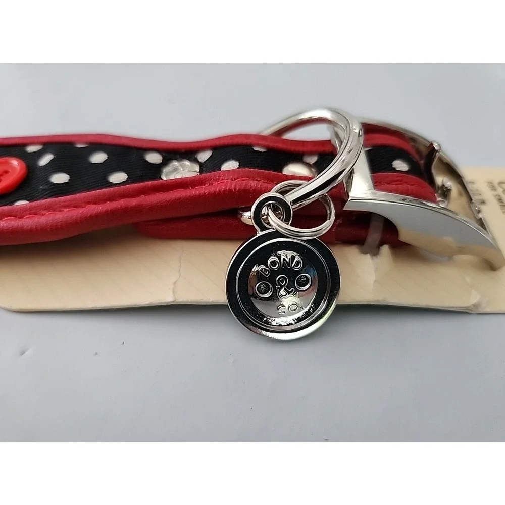 NWT Dog/Cat Collar Black Polka Dot w/Red Button Size XXS 8